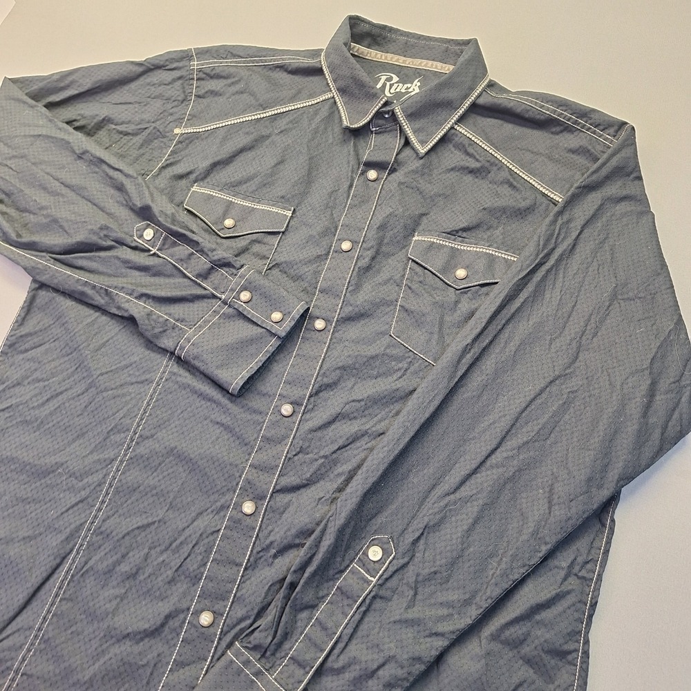 Rock 47 by Wrangler Mens XL Black Western Snap Dobby Shirt MRC242X Long Sleeve